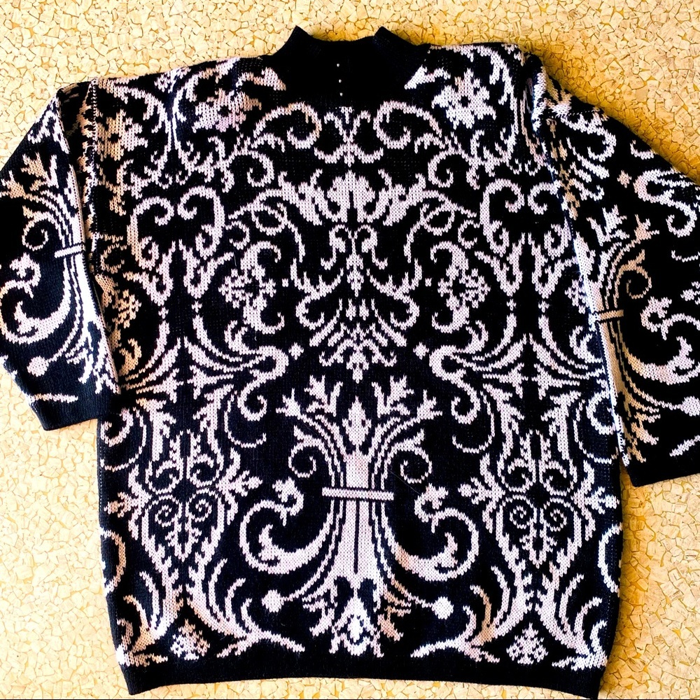 Vintage Stefano International black and white padded shoulder graphic sweater - Picture 3 of 8